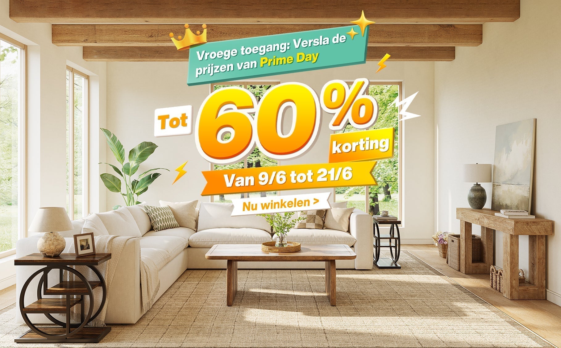 Prime Day meubel sale 2026: Korting op bureaus & woonkamer