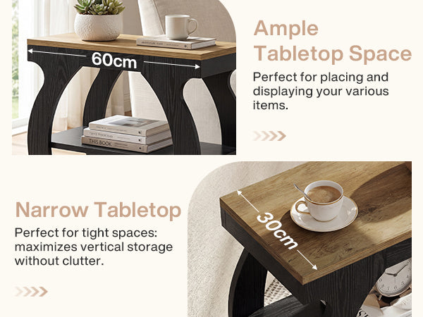 Tribesigns smalle bijzettafel met 3 opbergplanken, nachtkastje met gebogen zijframe