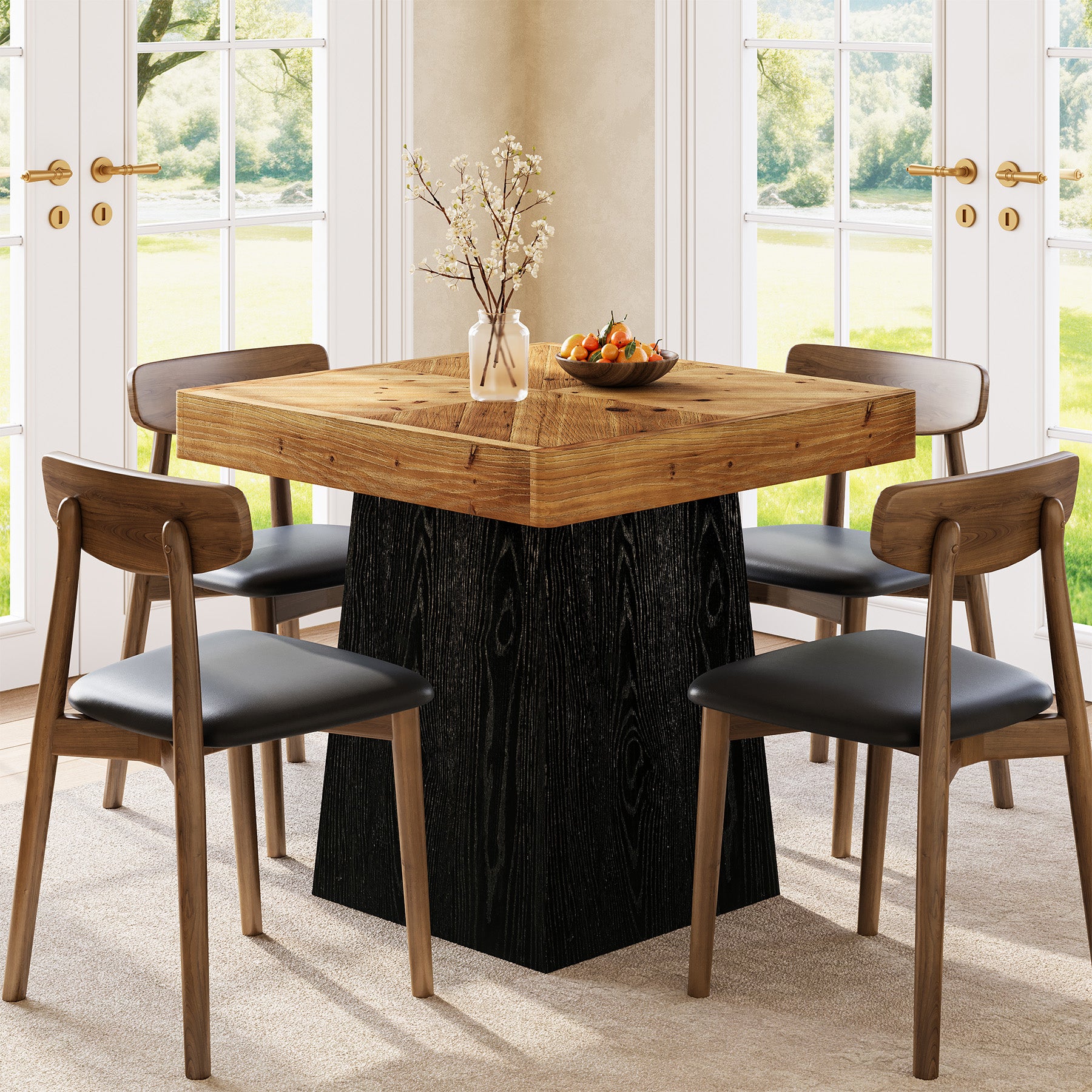 80 cm Vierkante Eettafel voor 2-4 Personen, Landelijke Houten Tafel met Parquet Blad voor Eetkamer en Kleine Ruimtes
