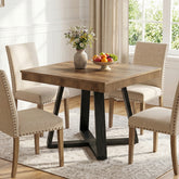 80 cm Vierkante Eettafel voor 4 Personen, Landelijke Houten Tafel met Geribbelde Rand en X-Basis voor Kleine Ruimtes 3