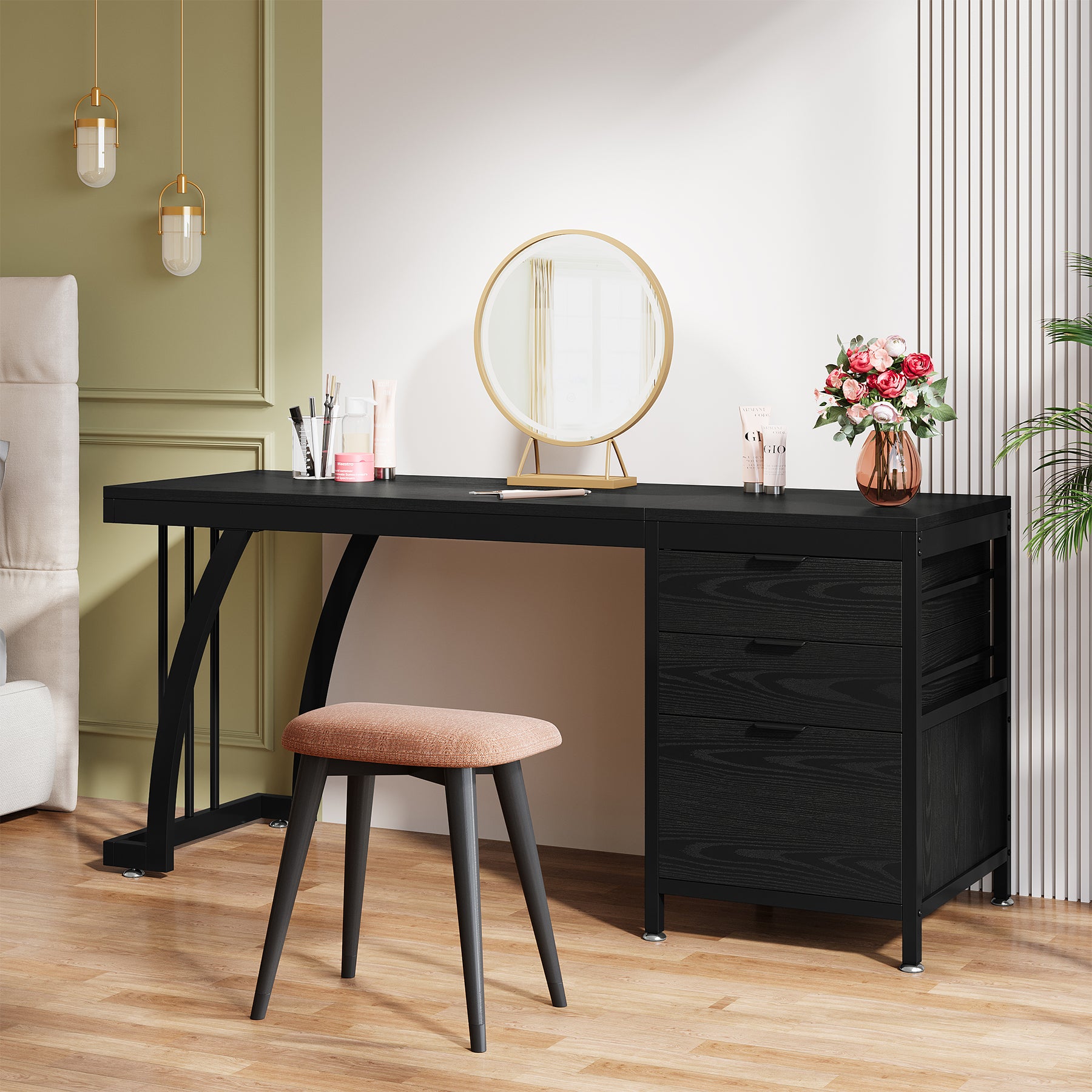 150 cm Met 3 Laden, Make-up Bureau Met Ombouwbare Opbergruimte