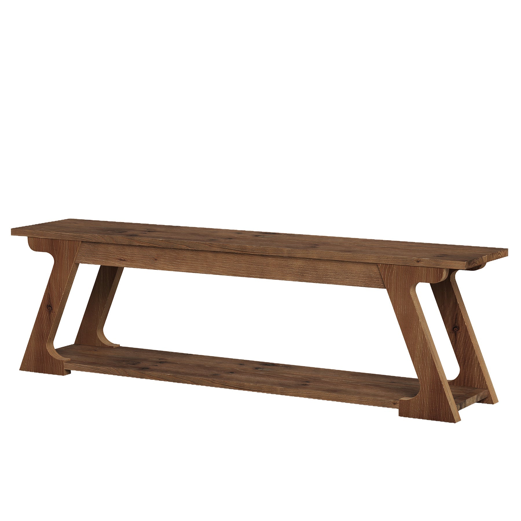 Tribesigns massief houten zitbank 150 cm met plank, landelijke halbank van massief hout