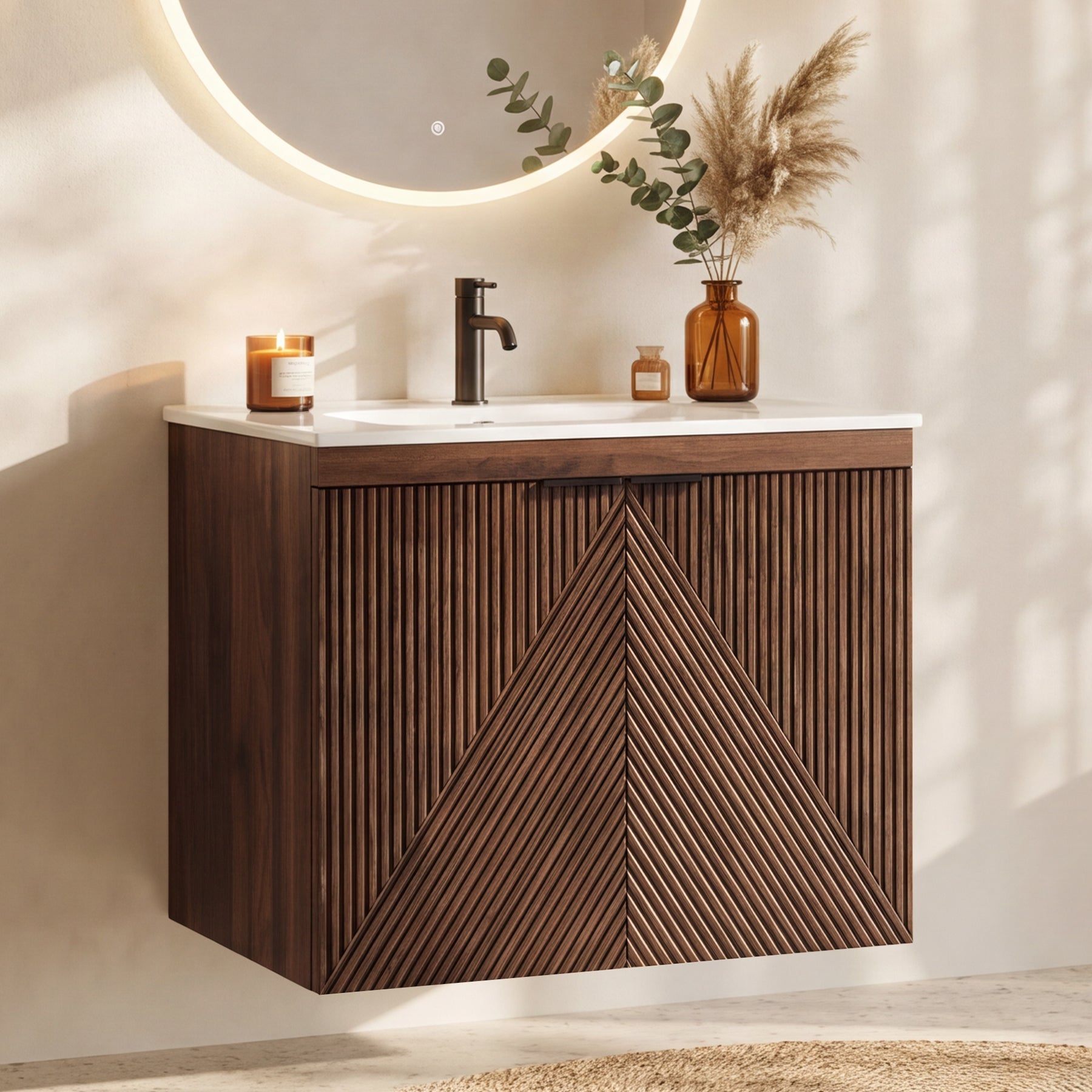 Tribesigns wandhangend wastafelmeubel 60 cm met keramische wastafel, badkamermeubel met softclose-deur en opbergruimte