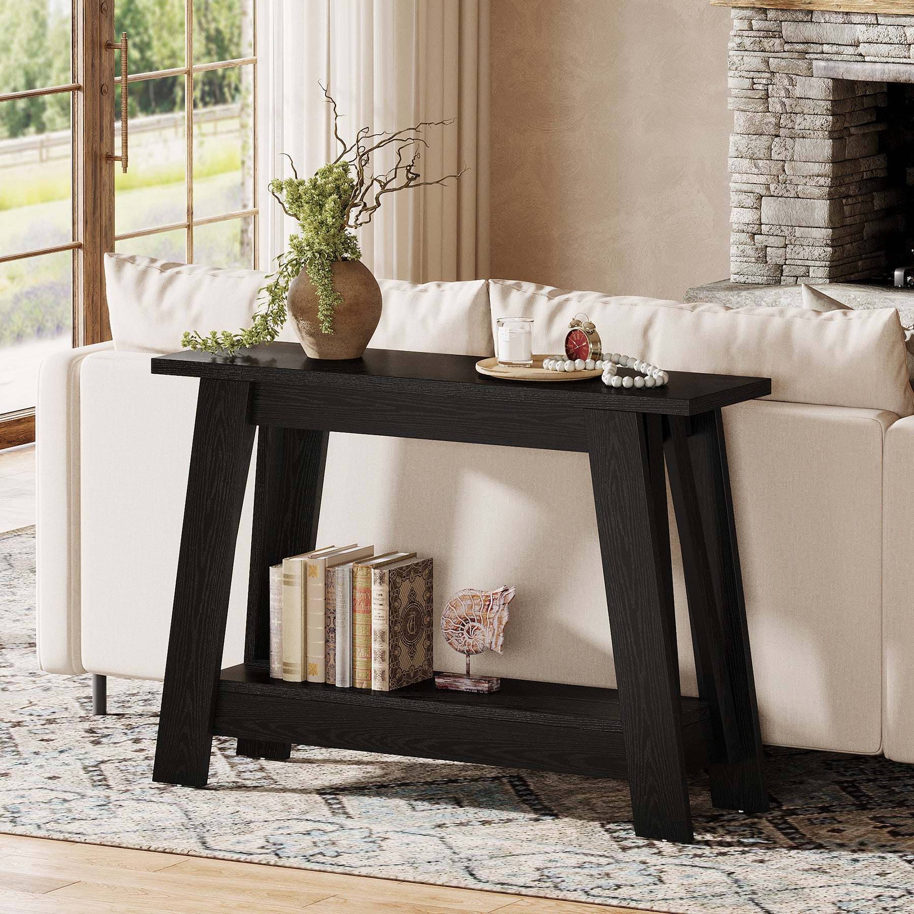 105 cm Console Tafel, 2-Tier Farmhouse Sofa Ingangstafel met Opbergruimte
