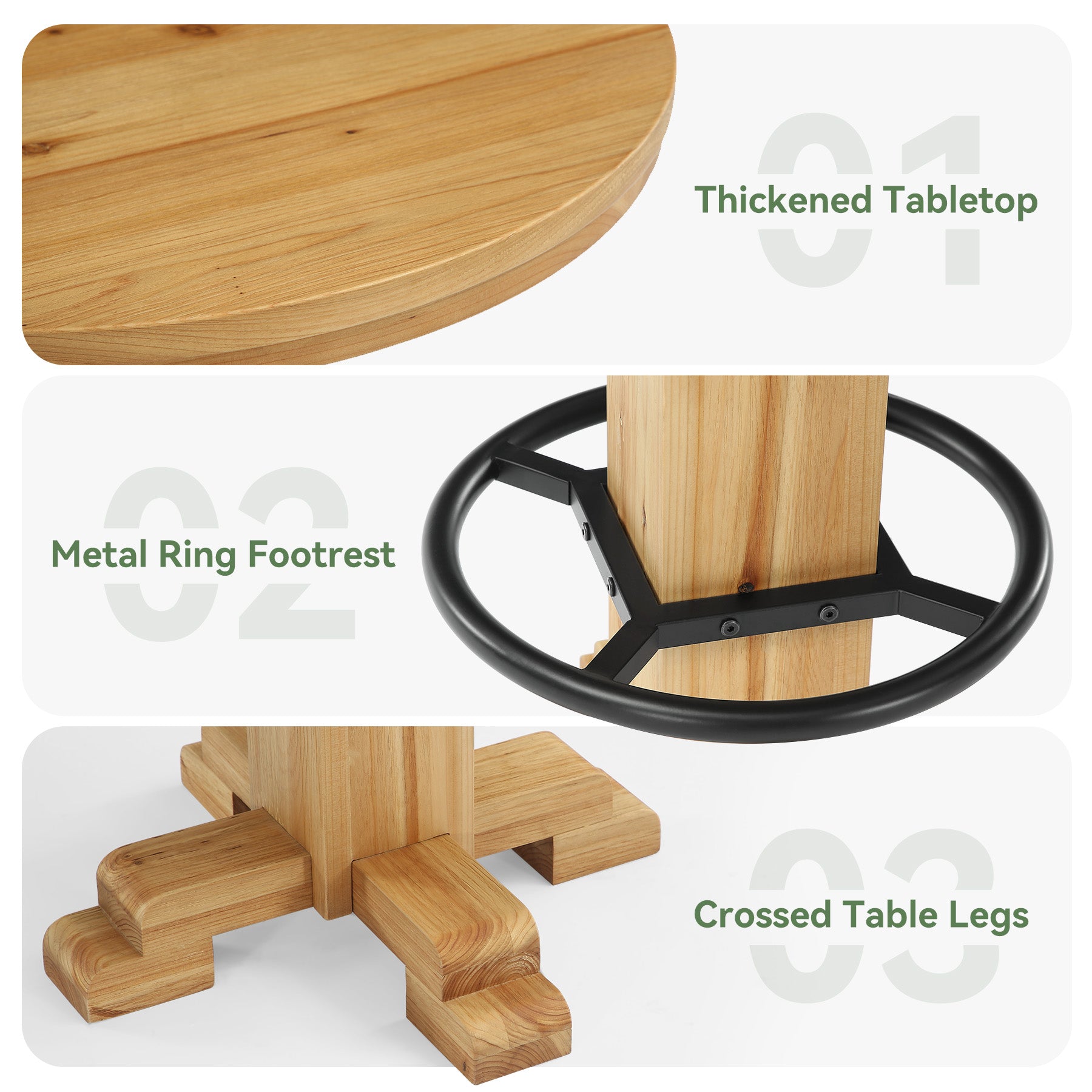 Ronde bartafel van massief hout, 95 cm hoge bistrotafel met metalen voetsteun