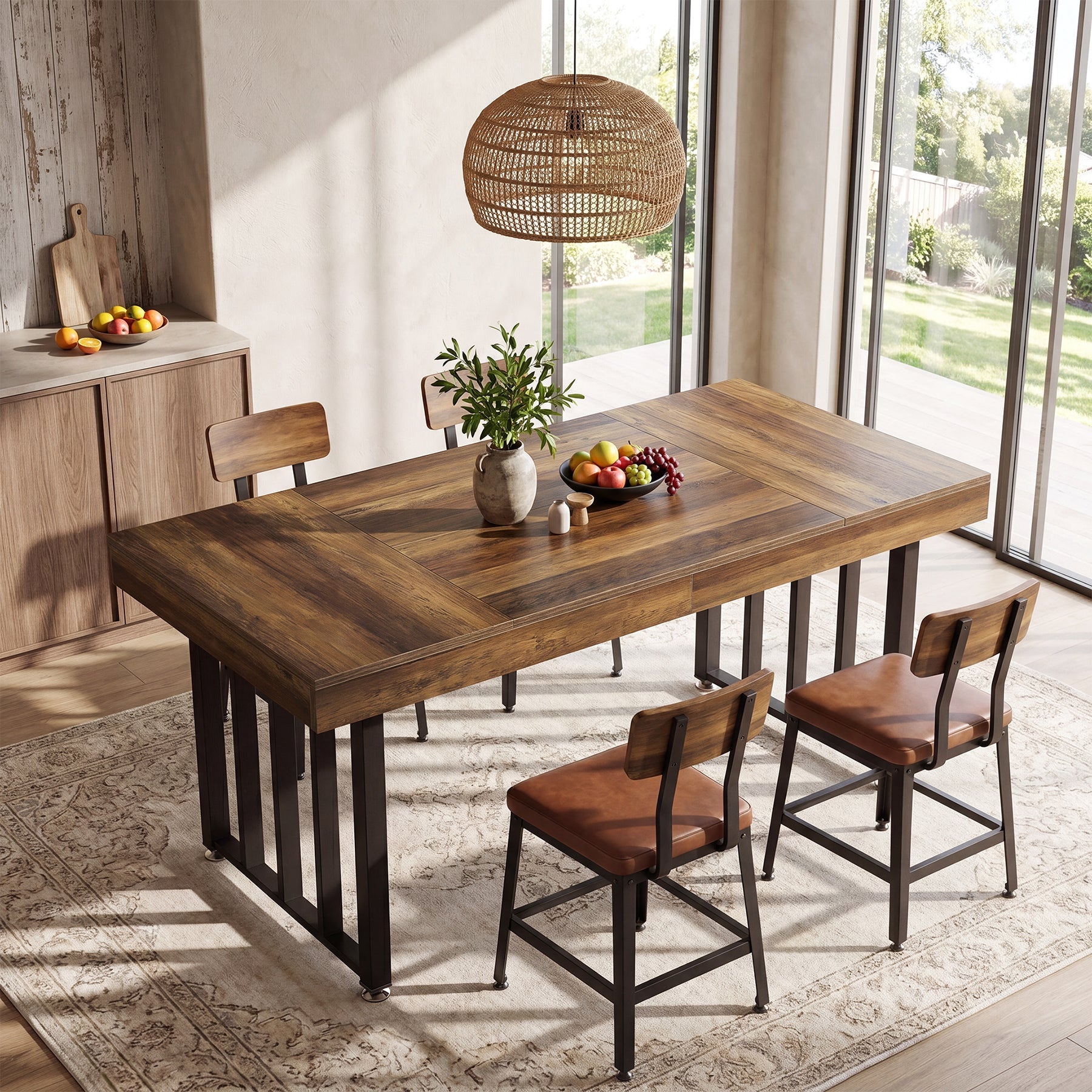 Tribesigns Eettafel 140 cm voor 4 personen, Rechthoekige Keukentafel met Stevige Metalen Poten