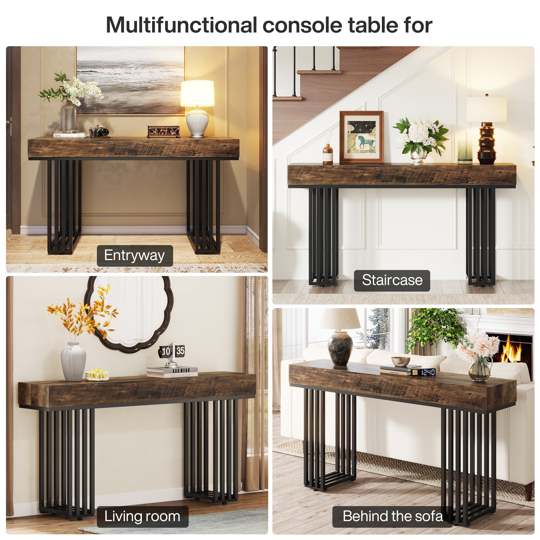 140 cm Industriële Consoletafel voor Entree, Stijlvolle Gangtafel met Metalen Frame