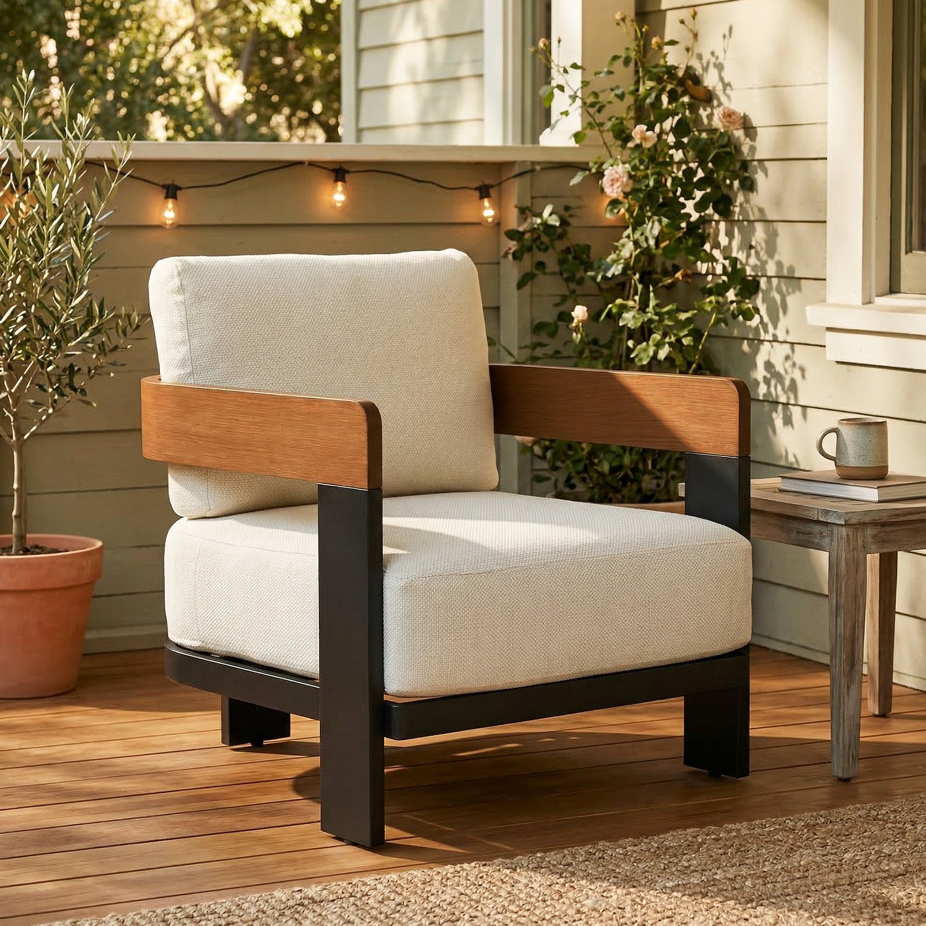 Buiten Lounge Stoel, Terras Fauteuil met Kussens en Aluminium Frame