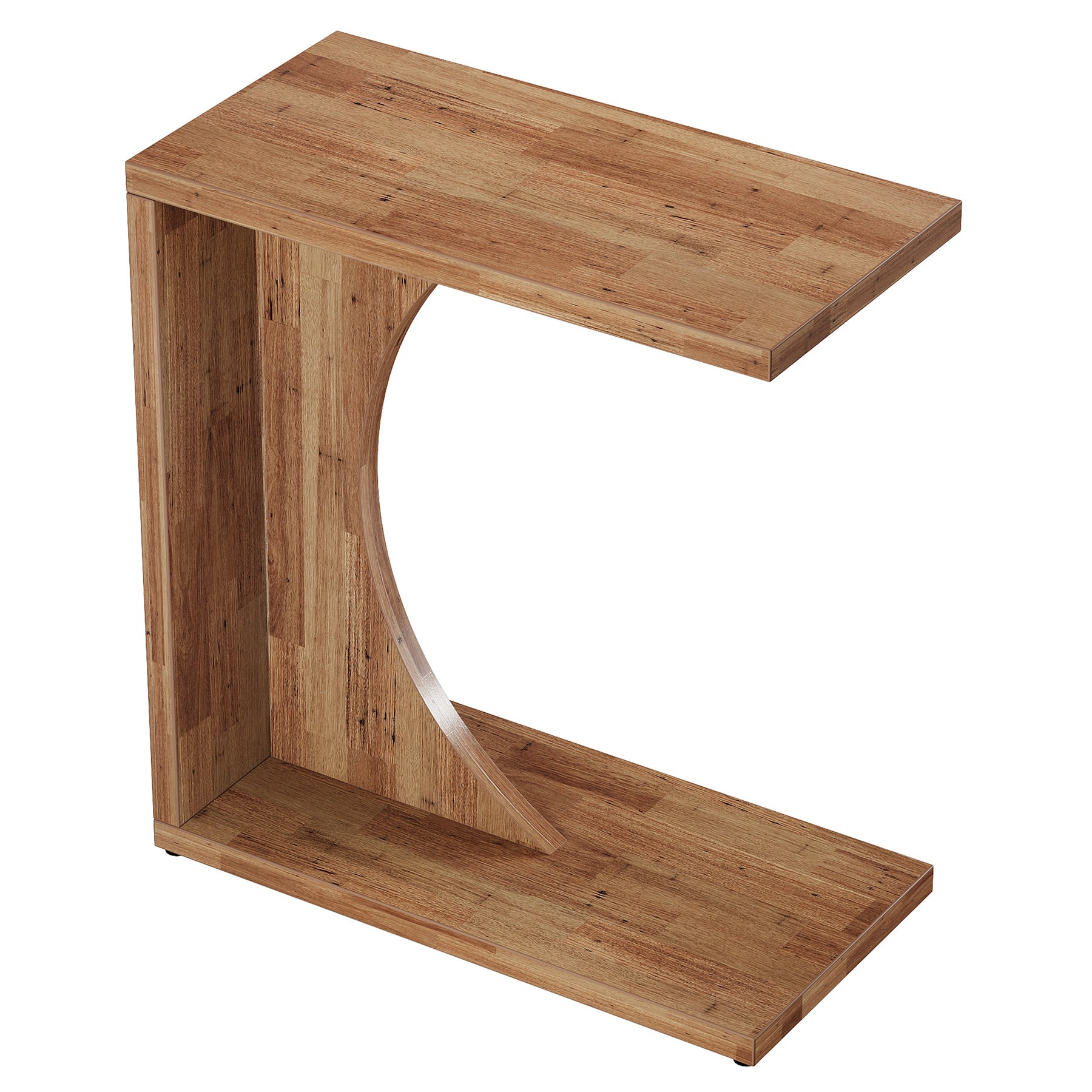 C-vormige Bijzettafel van Hout, Smalle Rustieke Tafel met Dienblad voor Woonkamer