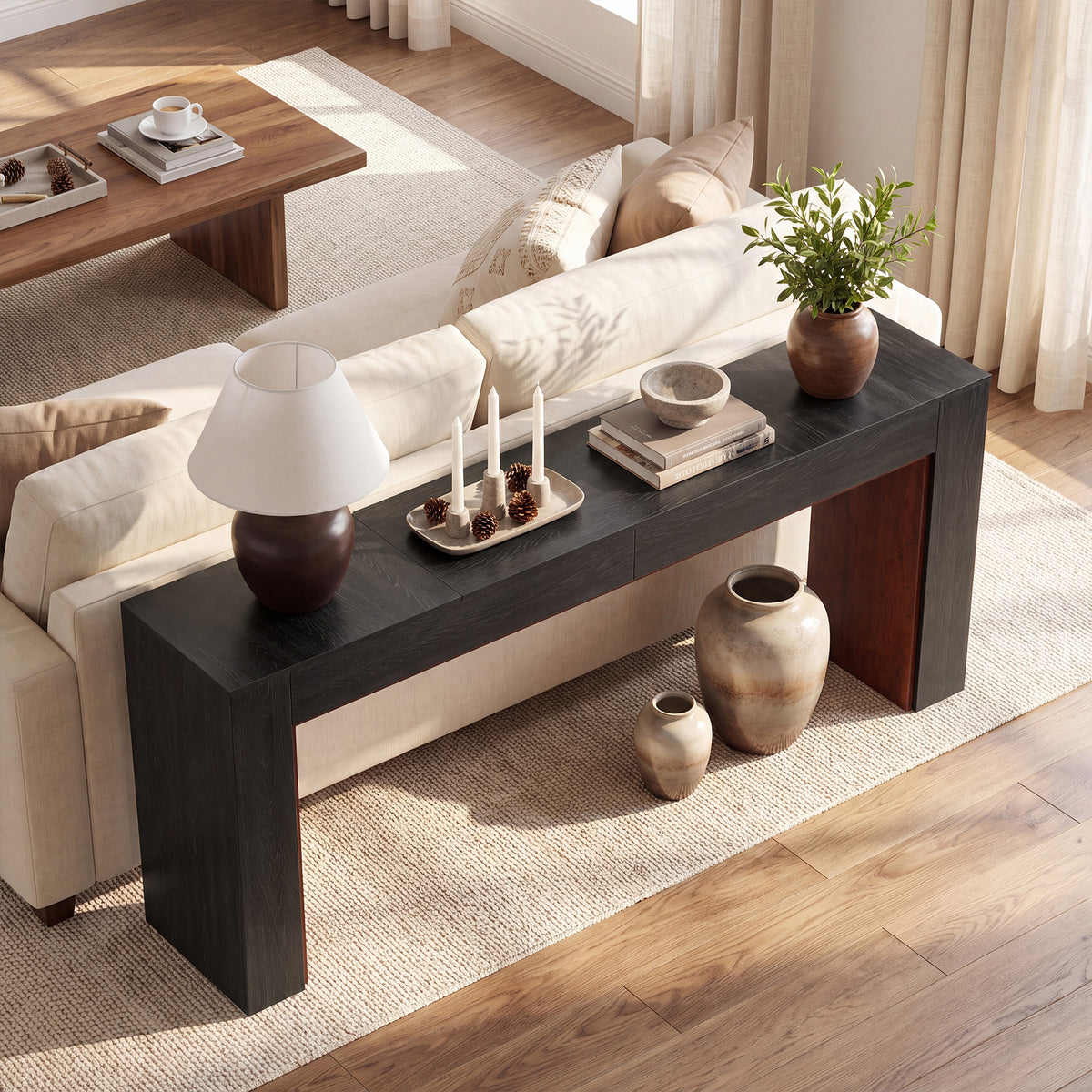 Tribesigns 200 cm lange consoletafel met tweekleurig ontwerp en stabiele basis, smalle banktafel voor hal en woonkamer