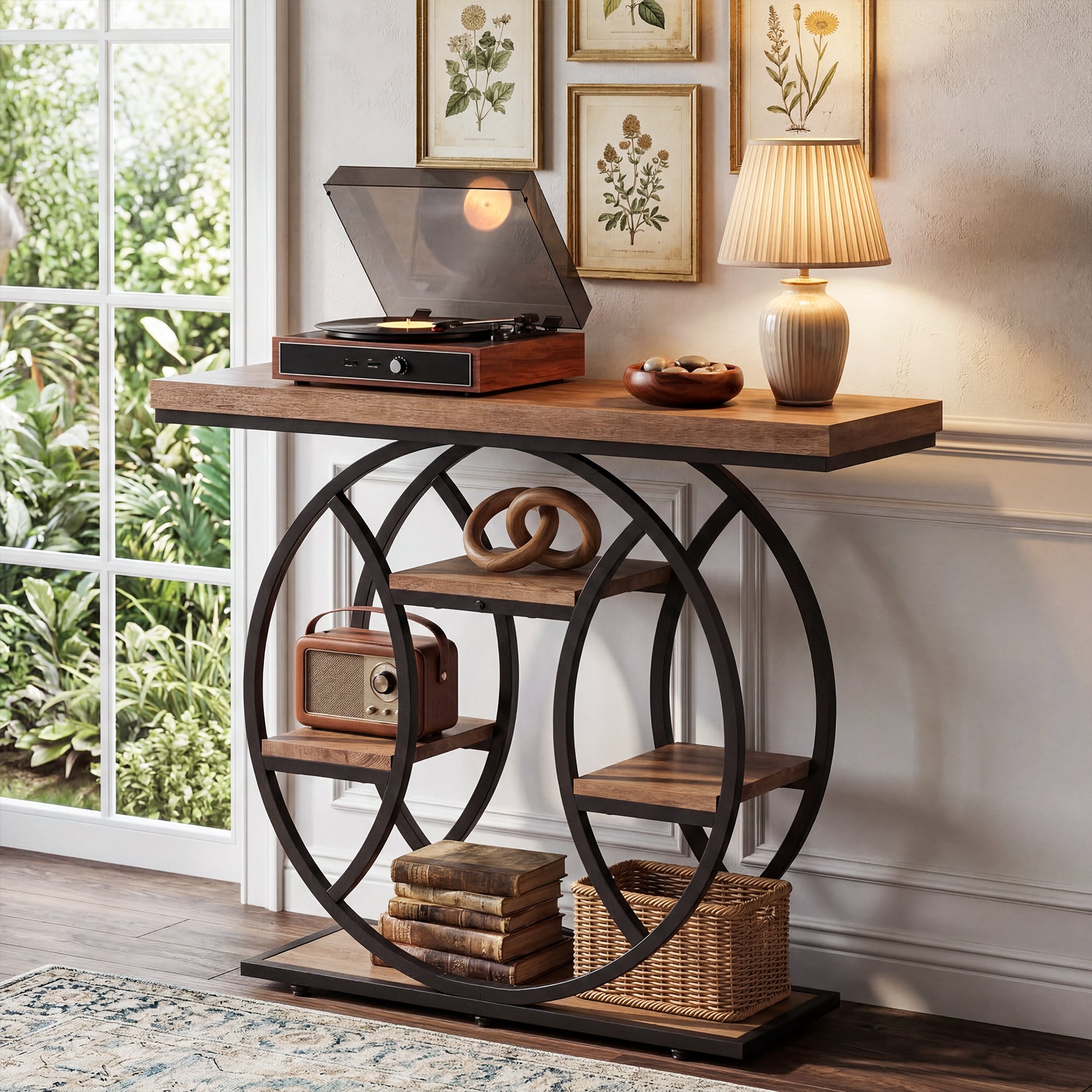 105 cm Tribesigns Consoletafel, 4-Laagse Sidetable met Rond Frame