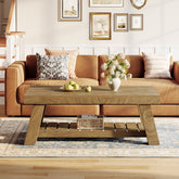 120 cm Rechthoekige Salontafel Boerderij Stijl, Met 2 Opbergplanken voor Woonkamer en Appartement 3