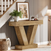 105 cm Consoletafel met V-vormige Poten, Smalle Haltafel voor Woonkamer en Entree in Bruin 3