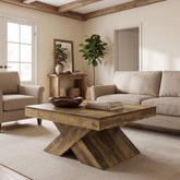 80 x 80 cm Tribesigns Vierkante Salontafel, Houten Farmhouse Tafel met X-Kruis Onderstel voor Woonkamer en Kleine Ruimtes 3