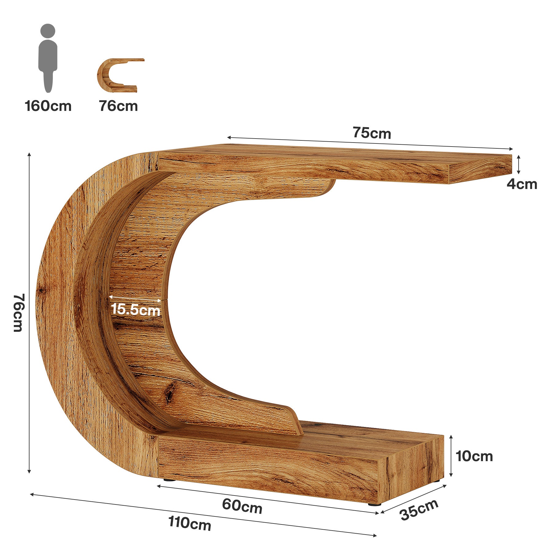 Tribesigns Moderne Entréetafel met Opbergruimte, Landelijk C-Vormig Design 110 cm voor Woonkamer