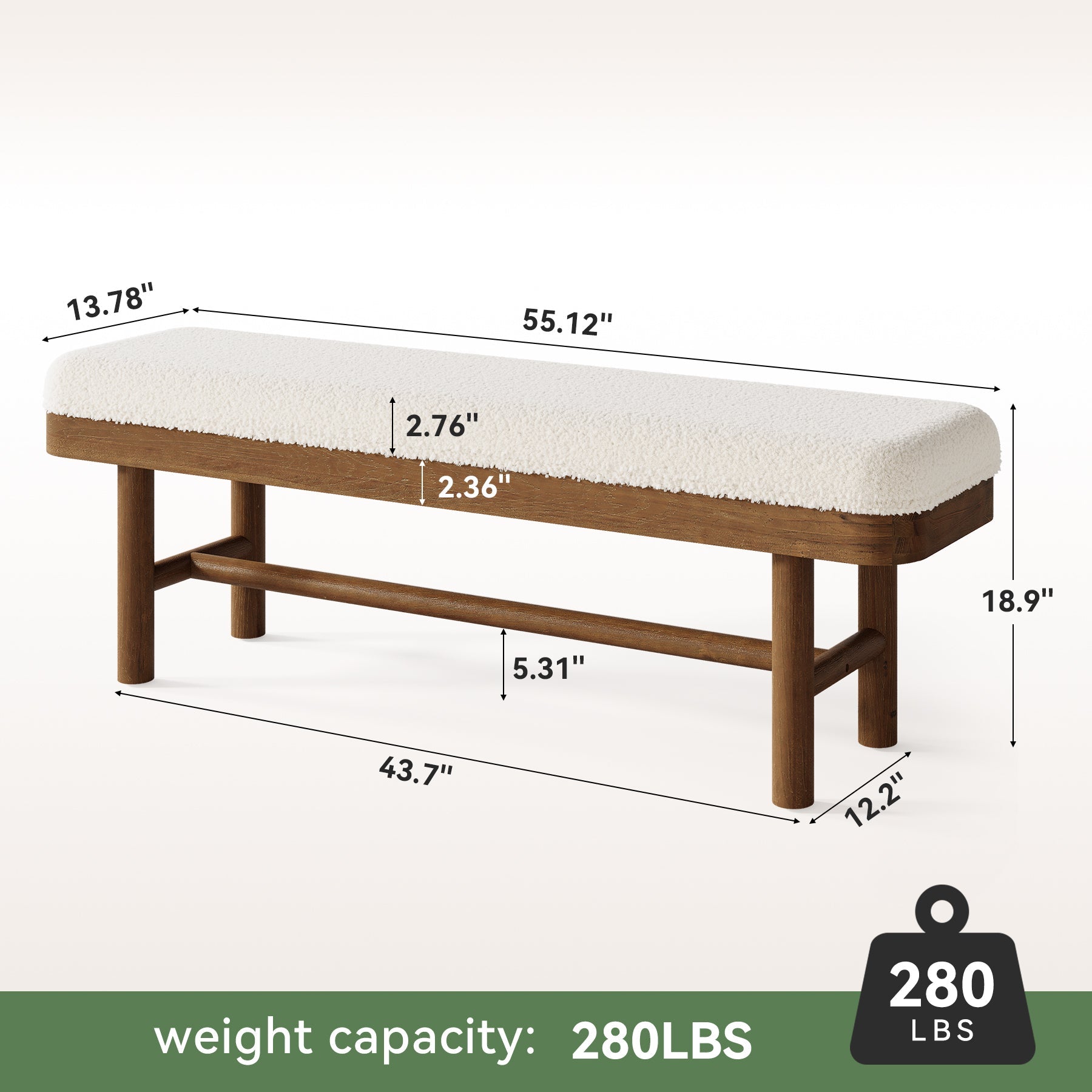 Tribesigns gestoffeerde zitbank van 140 cm van massief hout, slaapkamerbank met teddybekleding