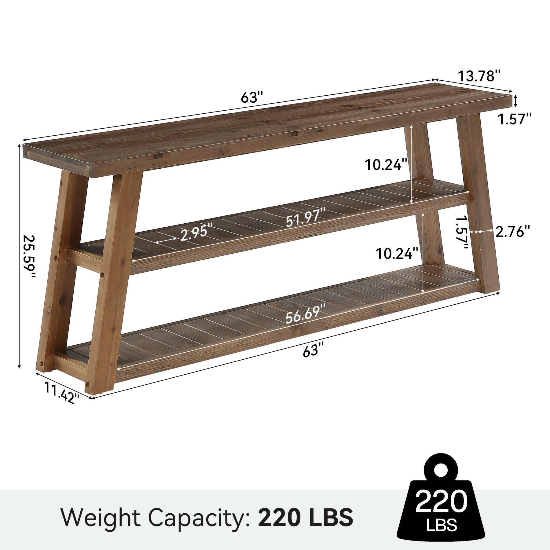 Tribesigns tv-lagekast van massief hout 160 cm, tv-meubel voor televisies tot 70 inch met 3 open planken
