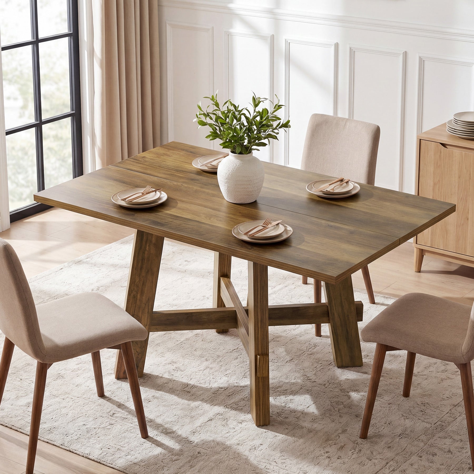 Tribesigns 140 cm landelijke eettafel voor 4 personen met kruissteun, houten keukentafel voor appartement en eetkamer