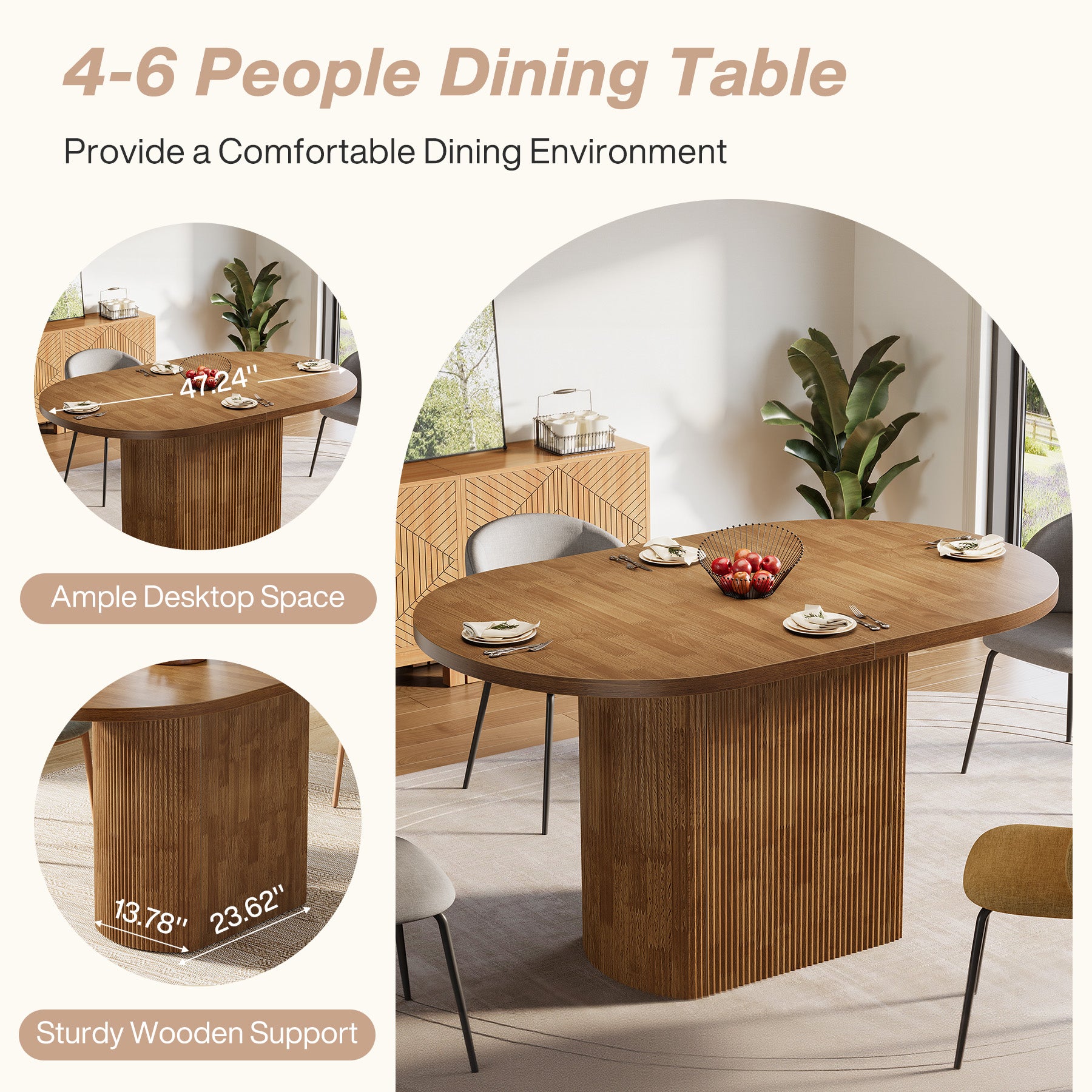 120 cm Ovale Eettafel voor 4 Personen, Rustieke Houten Keukentafel