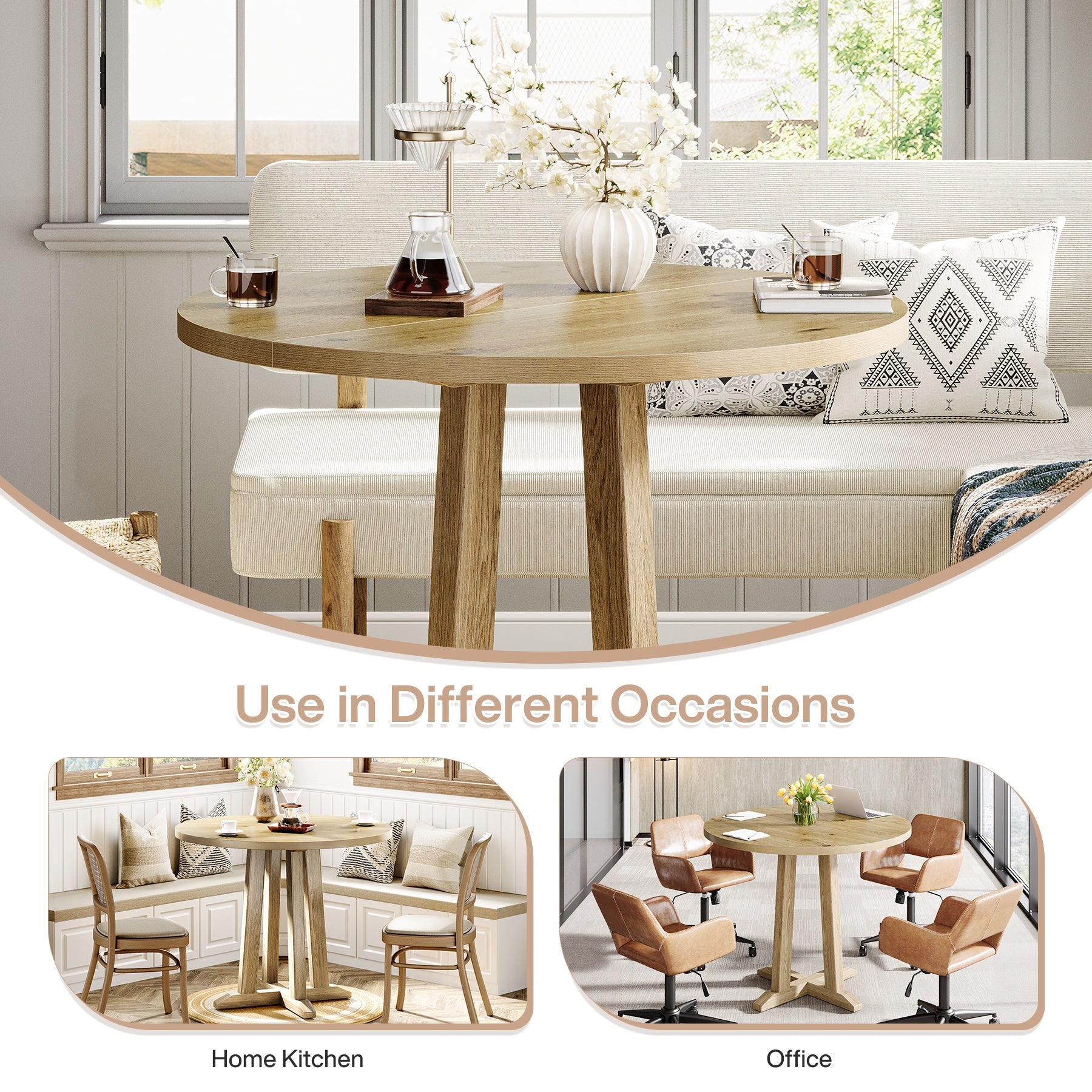 Tribesigns 80 cm Kleine Ronde Eettafel voor 2-4 Personen, Modern Boerenstijl Tafel