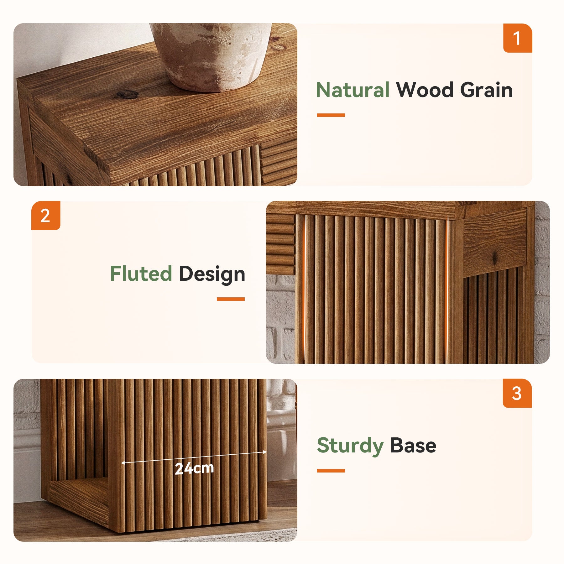 Tribesigns 160 cm Massief Houten Consoletafel, Smalle Haltafel met Geribbelde Poten