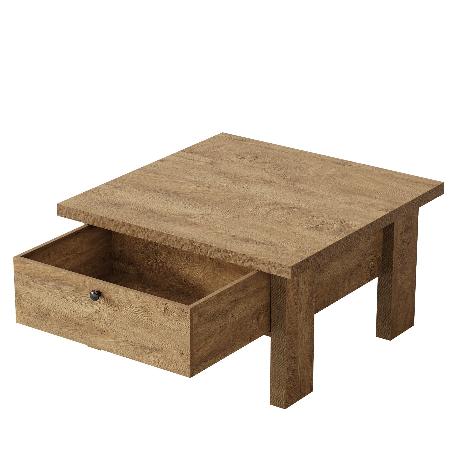 Tribesigns vierkante salontafel 80 cm met lade, woonkamertafel in landelijke stijl met verborgen opbergruimte