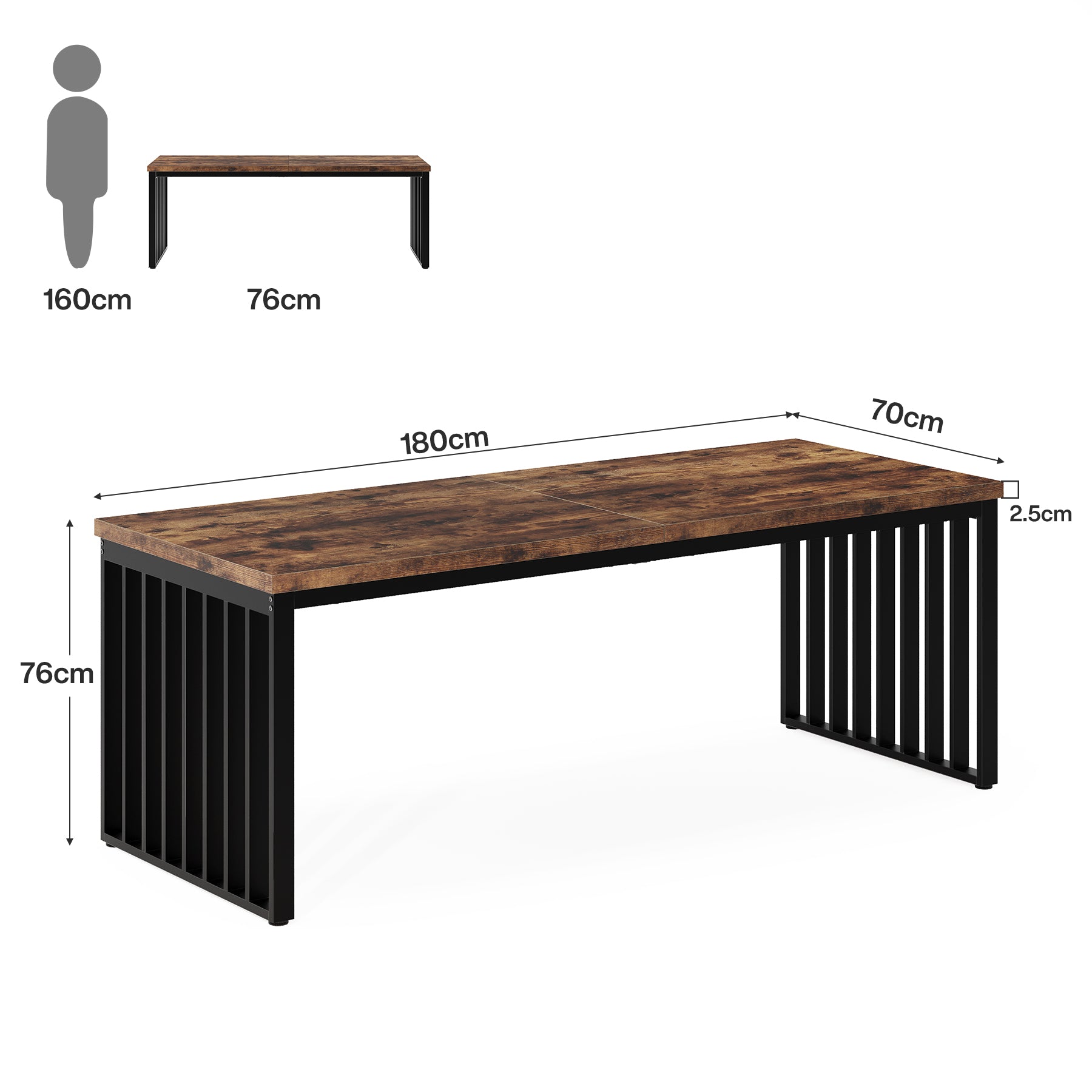 180 cm Bureau, Robuuste Computertafel Met Metalen Frame Voor Thuiskantoor