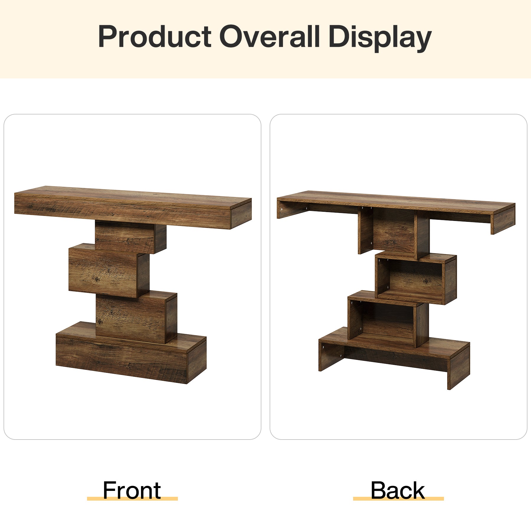 108 cm Landelijke Console, Industriële Bijzettafel met Geometrische Basis voor Hal en Woonkamer