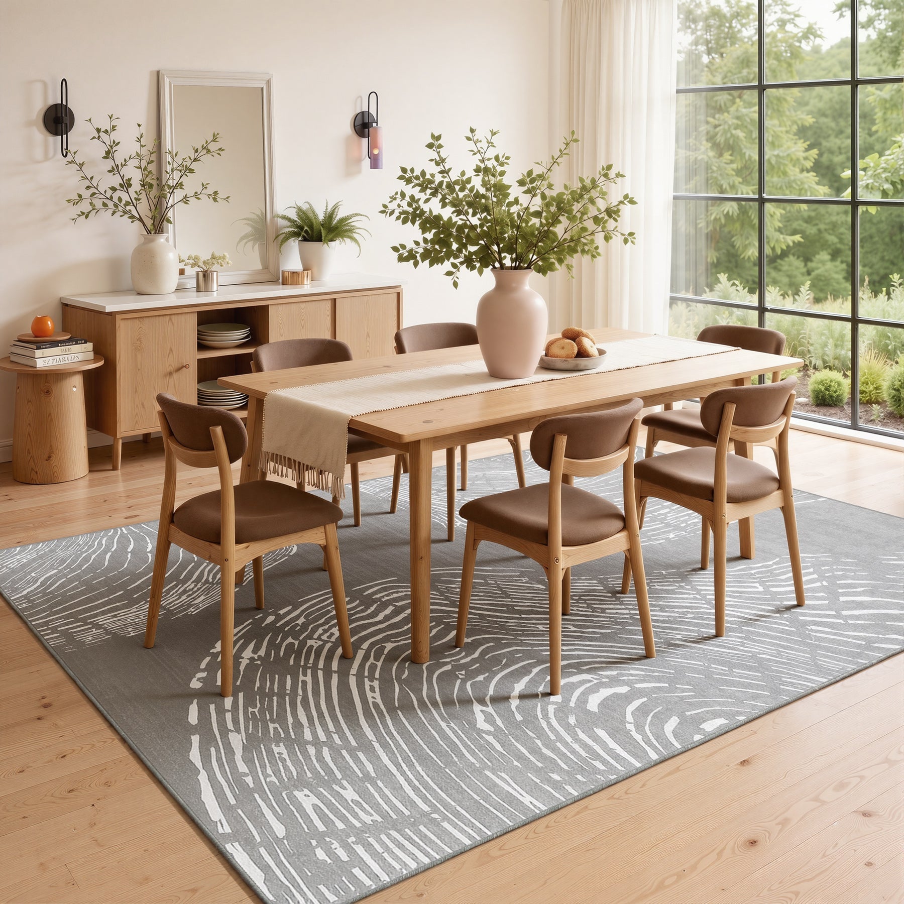 Tribesigns wasbaar woonkamertapijt, zacht laagpolig tapijt met abstract patroon, minimalistische boho-stijl, antislip