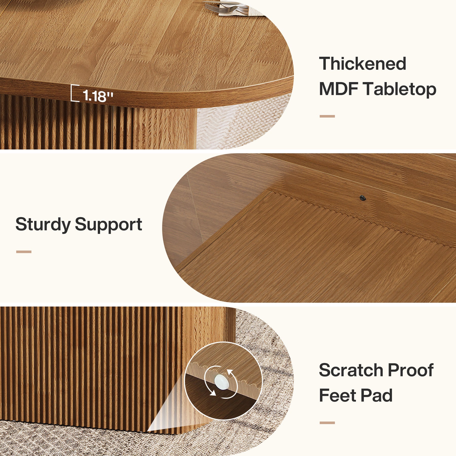120 cm Ovale Eettafel voor 4 Personen, Rustieke Houten Keukentafel