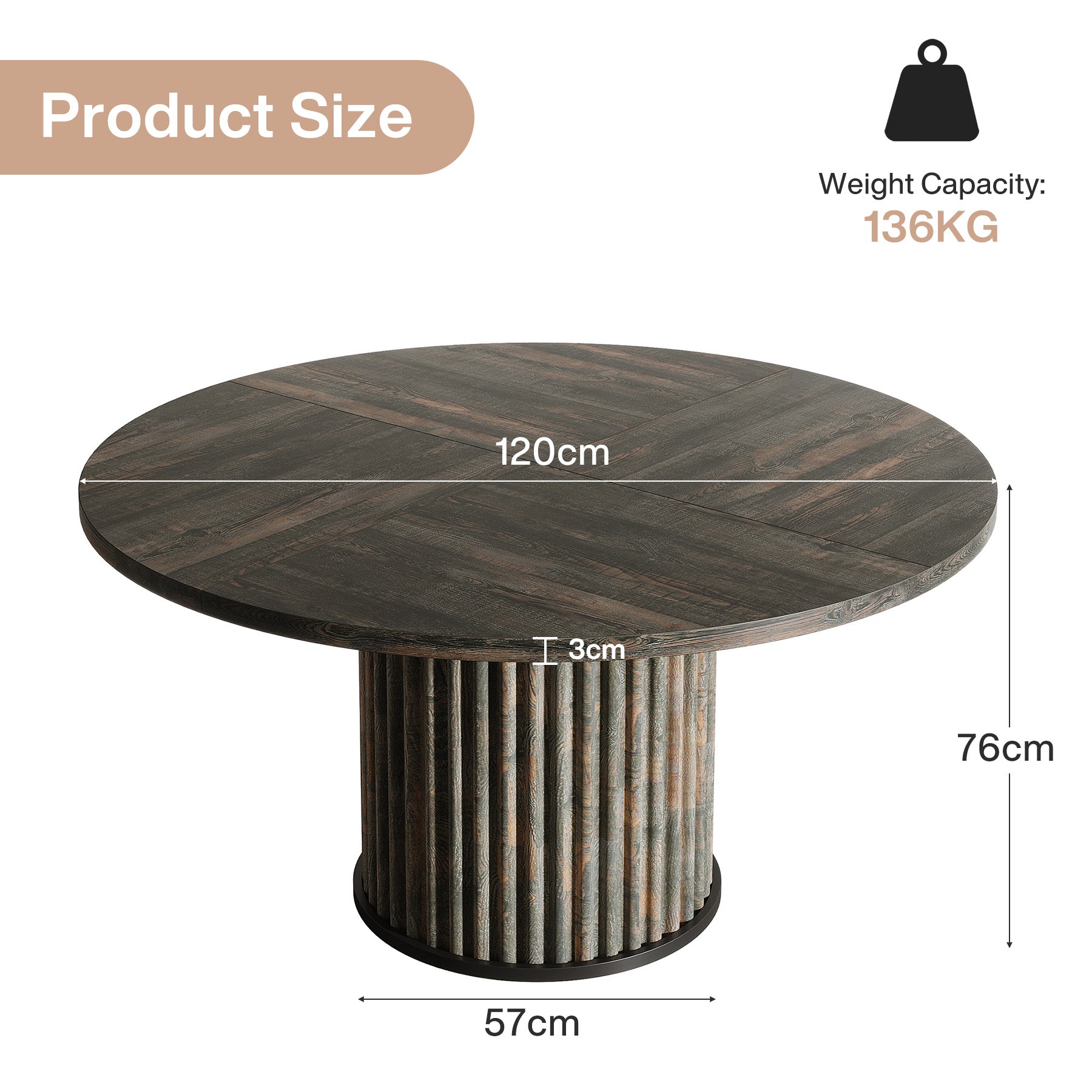 120 cm Zwart Ronde Conferentietafel, Stabiel Bureau voor 4-6 Personen