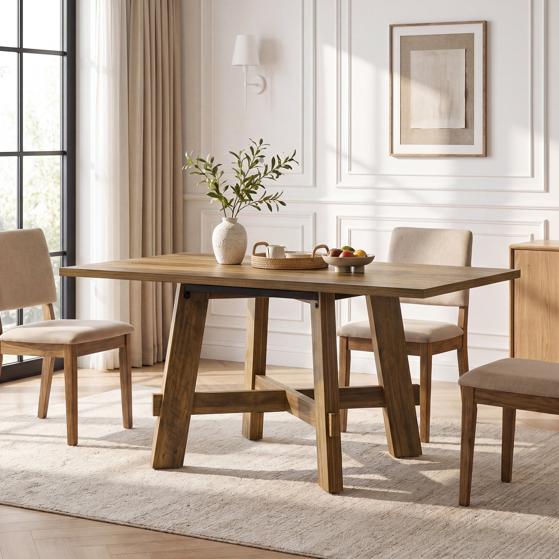 Tribesigns 140 cm landelijke eettafel voor 4 personen met kruissteun, houten keukentafel voor appartement en eetkamer