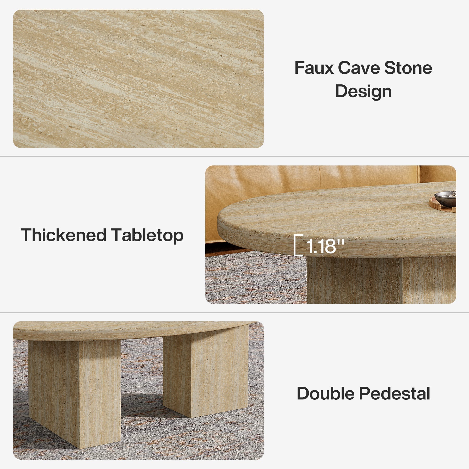 115 cm Ovale Salontafel, Grote Houten Cocktailtafel met Asymmetrische Voet in Eiken