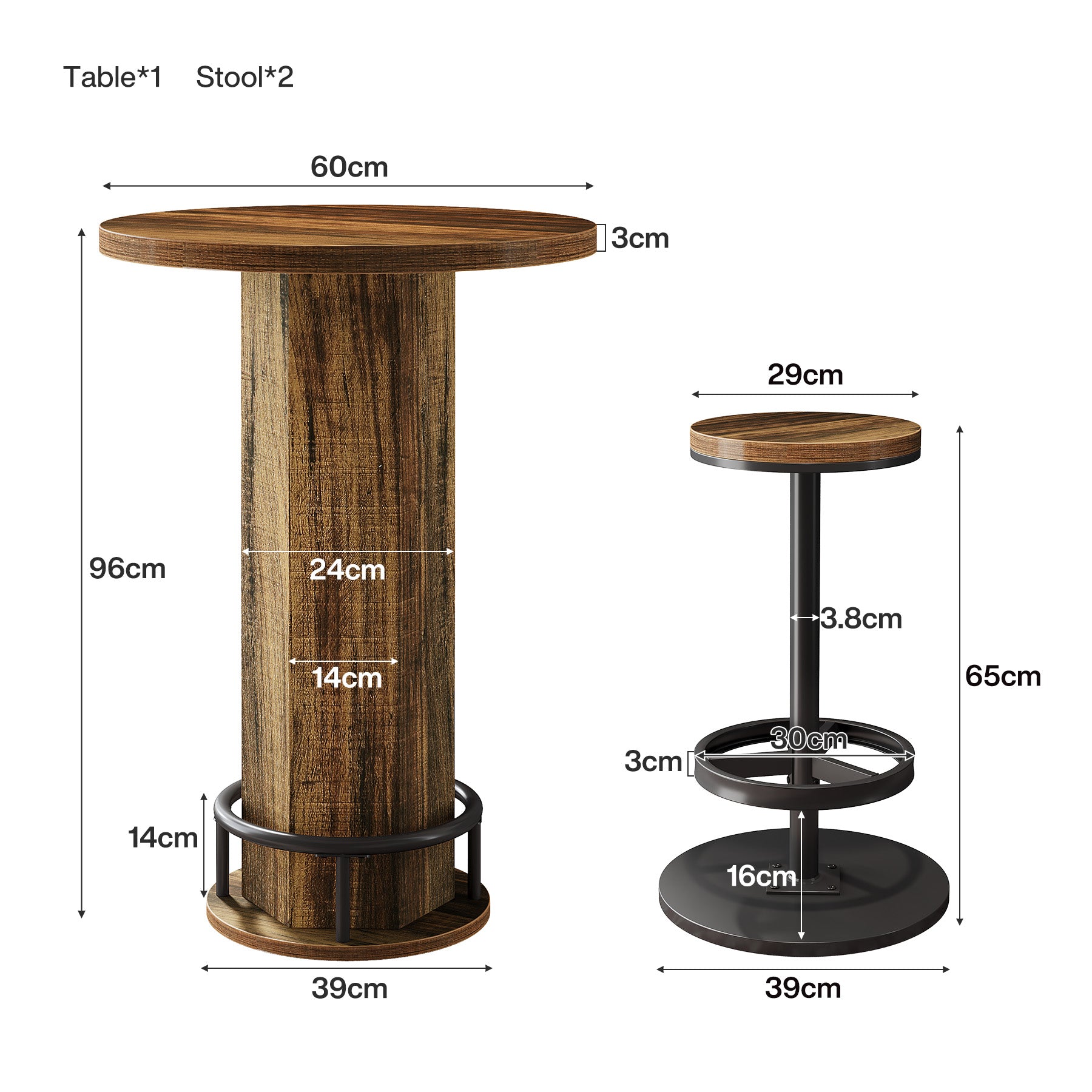 Bistro Sets met 2 Barkrukken, Pub Cocktailtafel met Stoelen