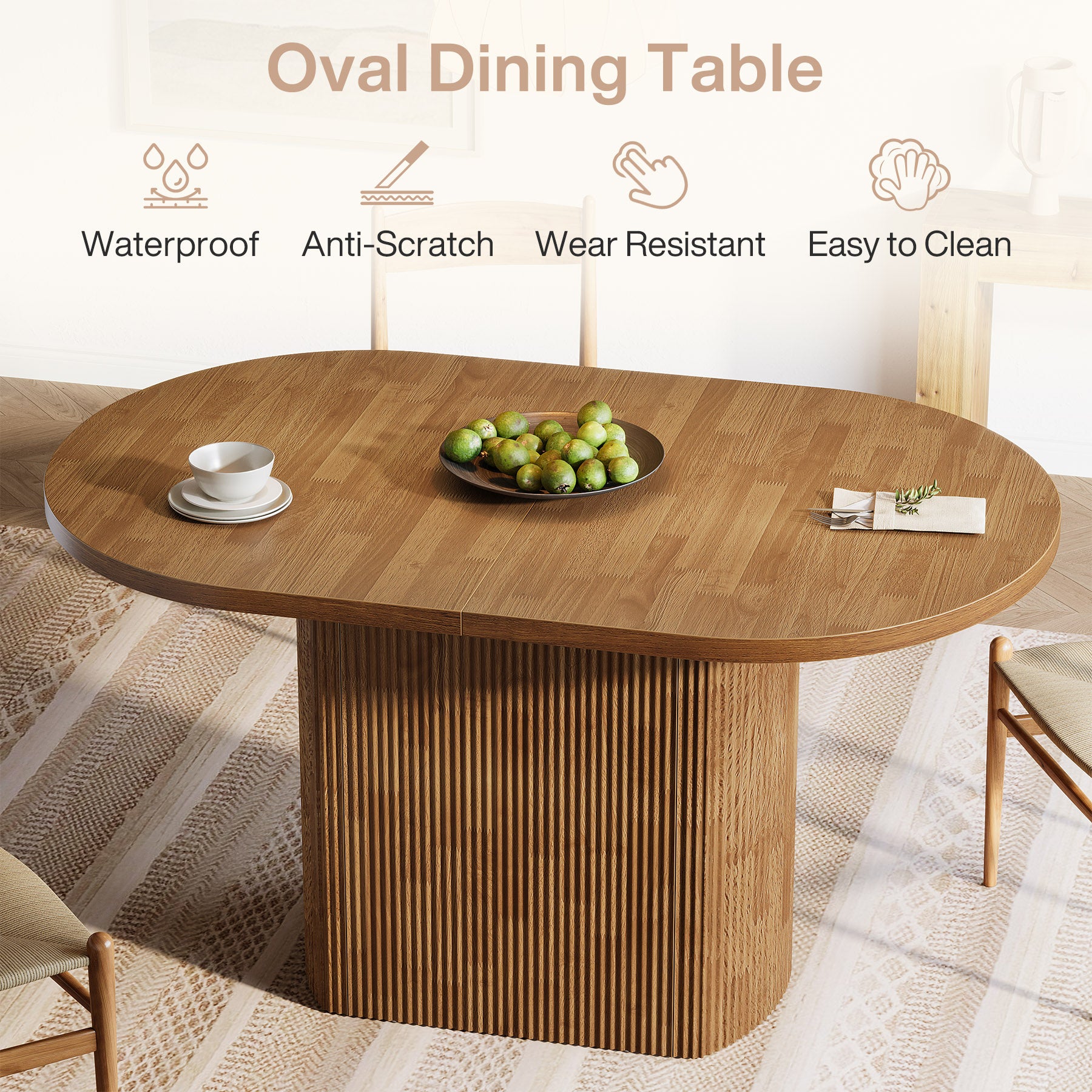 120 cm Ovale Eettafel voor 4 Personen, Rustieke Houten Keukentafel