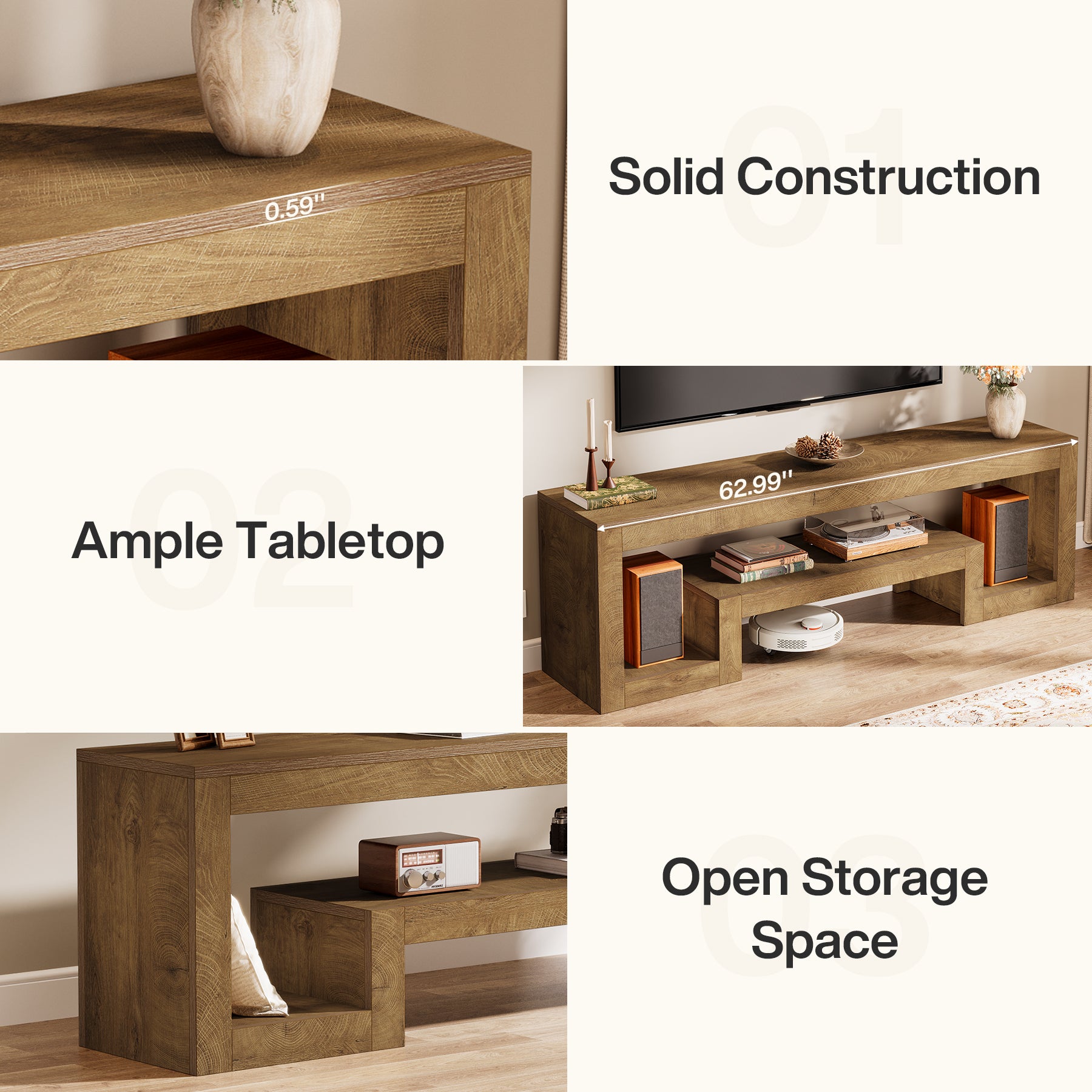 160 cm Tribesigns TV-Meubel voor 55–75 Inch TV’s, Landelijk Entertainment Center met Open Opbergruimte