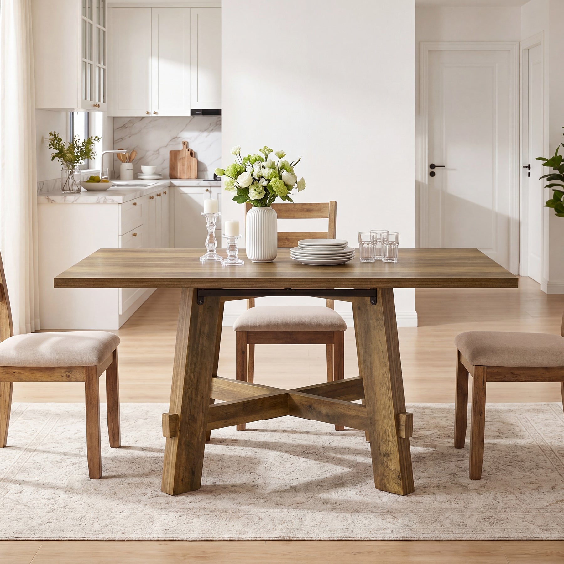 Tribesigns 140 cm landelijke eettafel voor 4 personen met kruissteun, houten keukentafel voor appartement en eetkamer