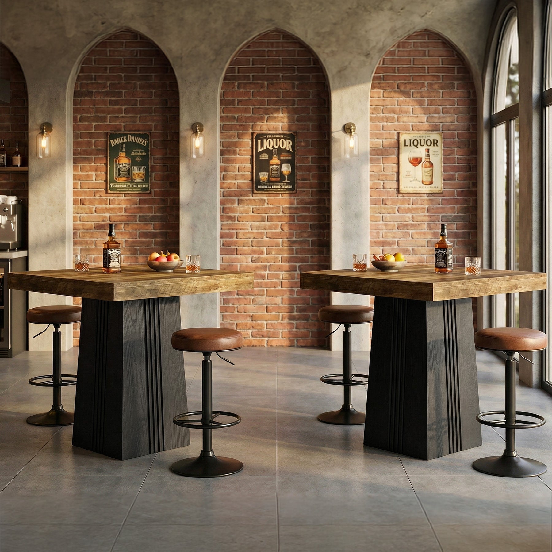 Tribesigns Bartafel 80 × 80 cm, Vierkante Statafel in Landelijke Stijl met Geribbelde Voet