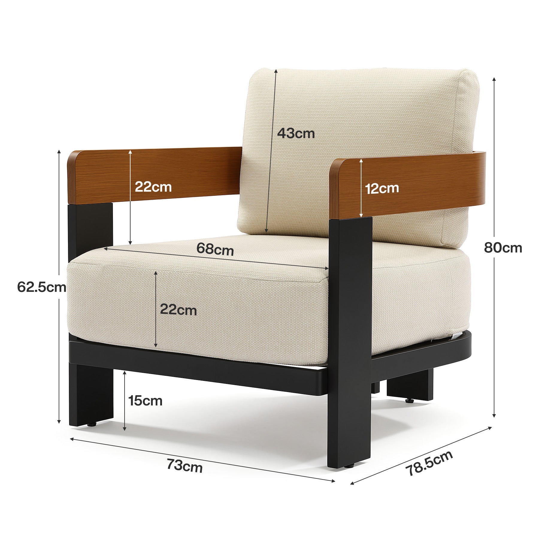 Buiten Lounge Stoel, Terras Fauteuil met Kussens en Aluminium Frame