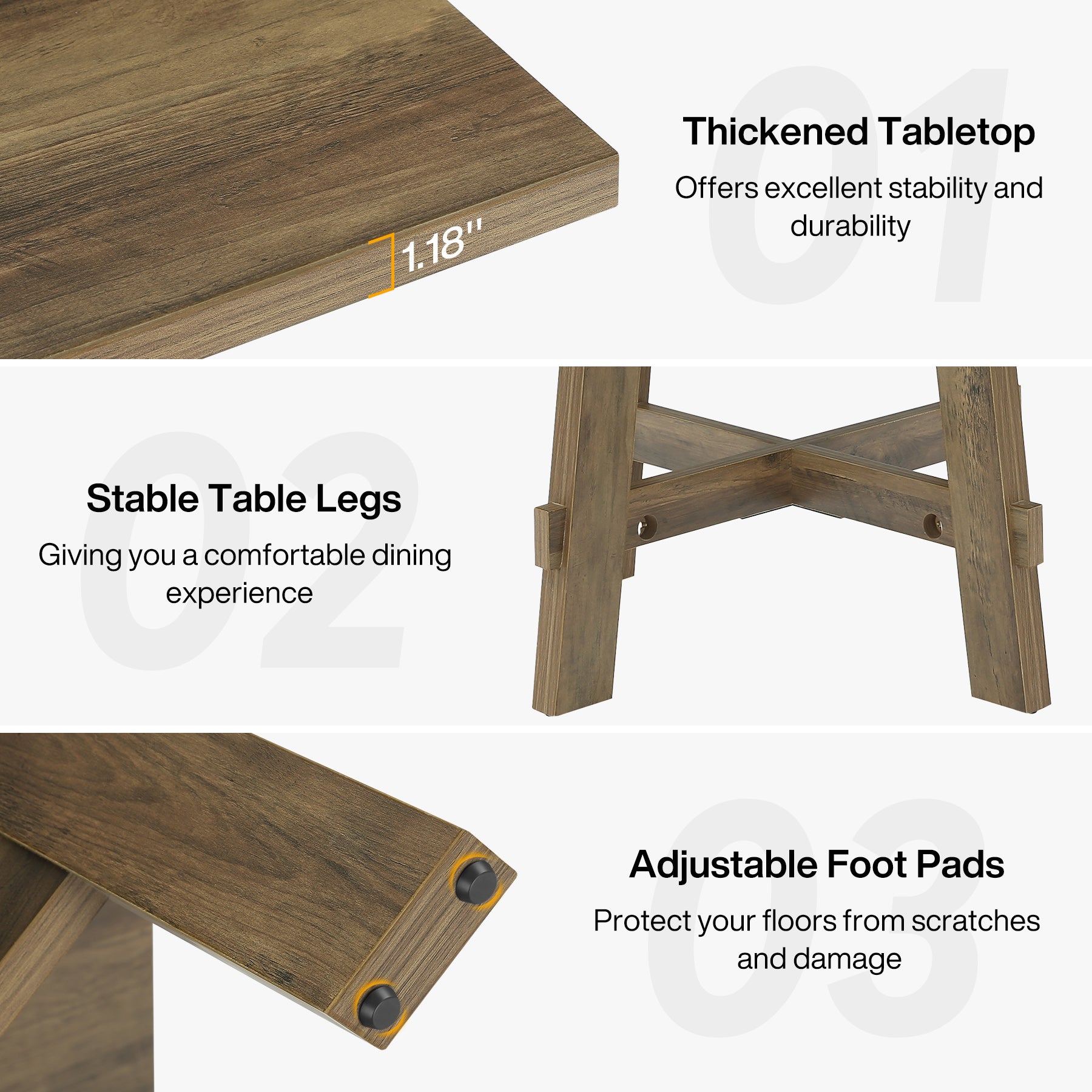 Tribesigns 140 cm landelijke eettafel voor 4 personen met kruissteun, houten keukentafel voor appartement en eetkamer