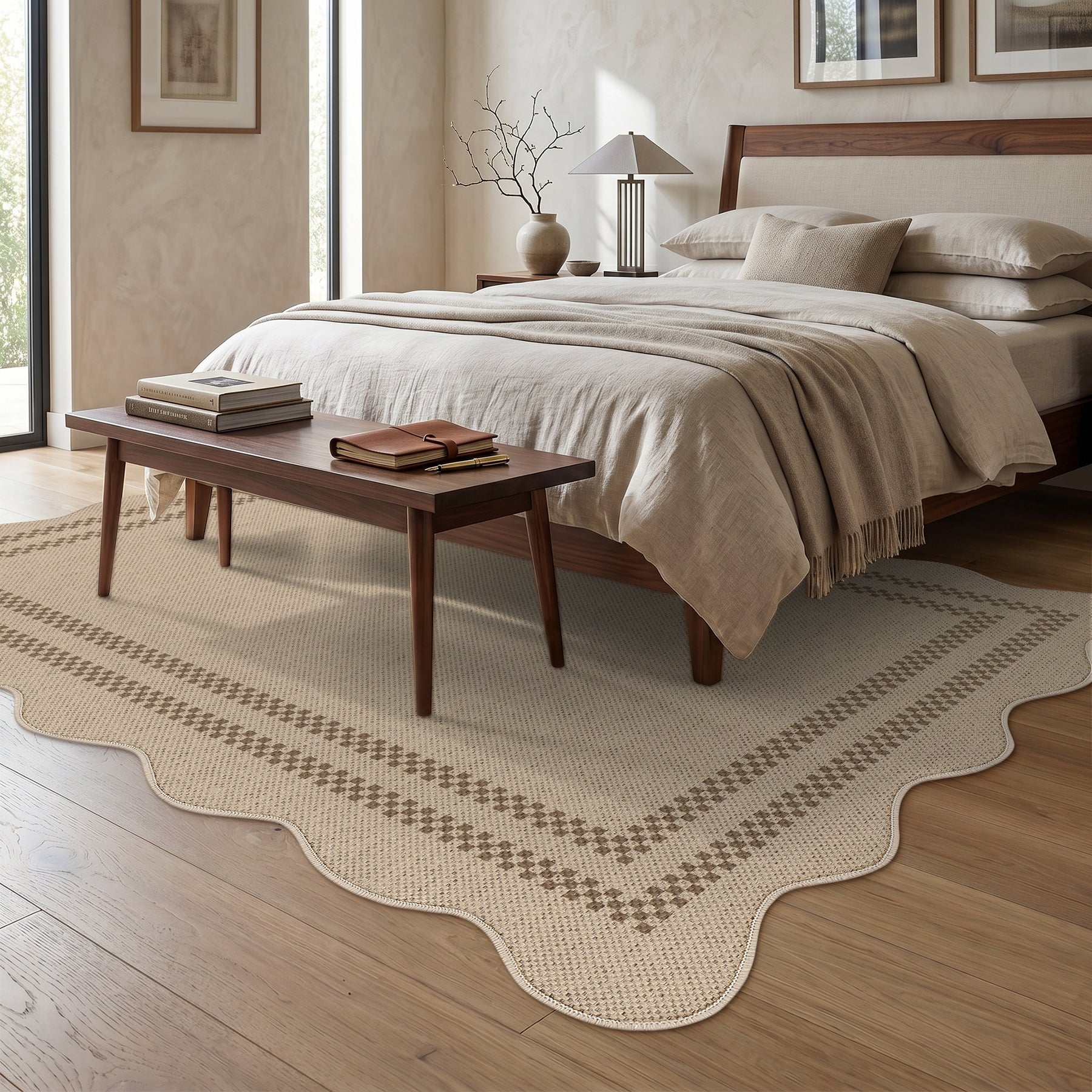 Tribesigns tapijt voor binnen en buiten, weerbestendig, jute-look, geschulpte rand en landelijk patroon, wasbaar en antislip