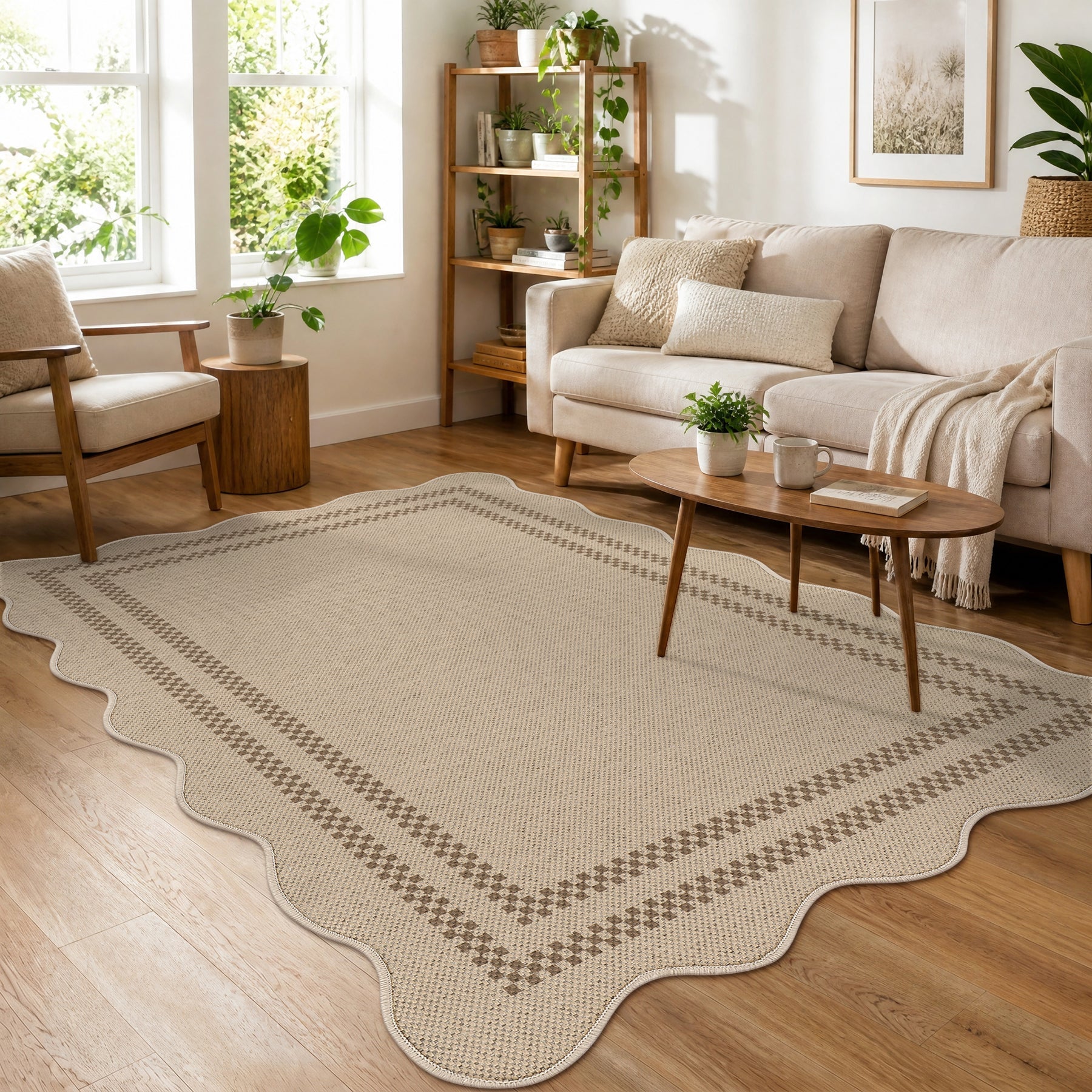 Tribesigns tapijt voor binnen en buiten, weerbestendig, jute-look, geschulpte rand en landelijk patroon, wasbaar en antislip