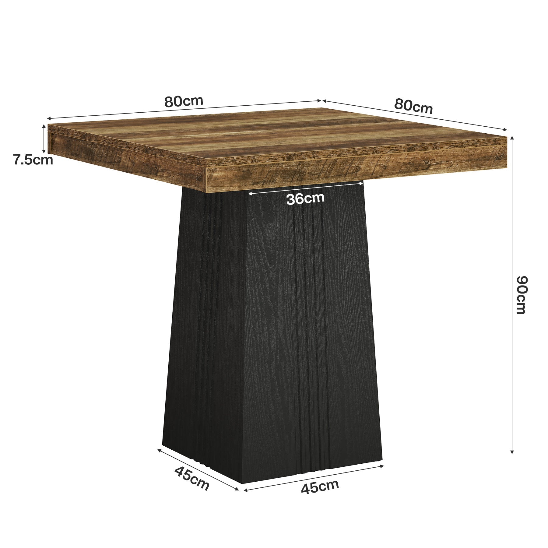 Tribesigns Bartafel 80 × 80 cm, Vierkante Statafel in Landelijke Stijl met Geribbelde Voet