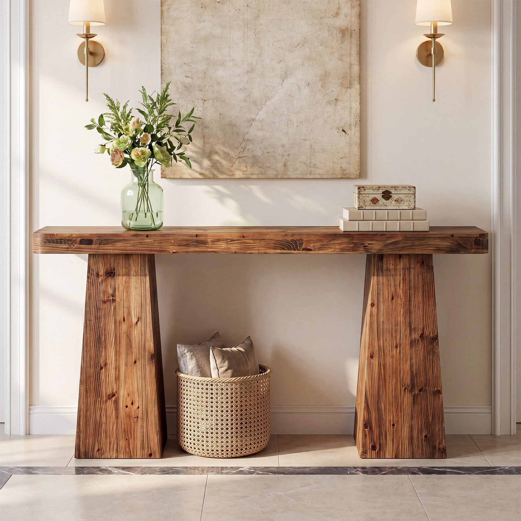 Tribesigns Massief Houten Consoletafel 160 cm, Smalle Sofatafel voor Achter de Bank