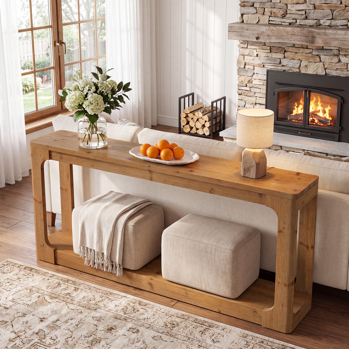 160 cm Tribesigns massief houten sidetable, rustiekbruin met 2 opbergniveaus voor de hal en woonkamer