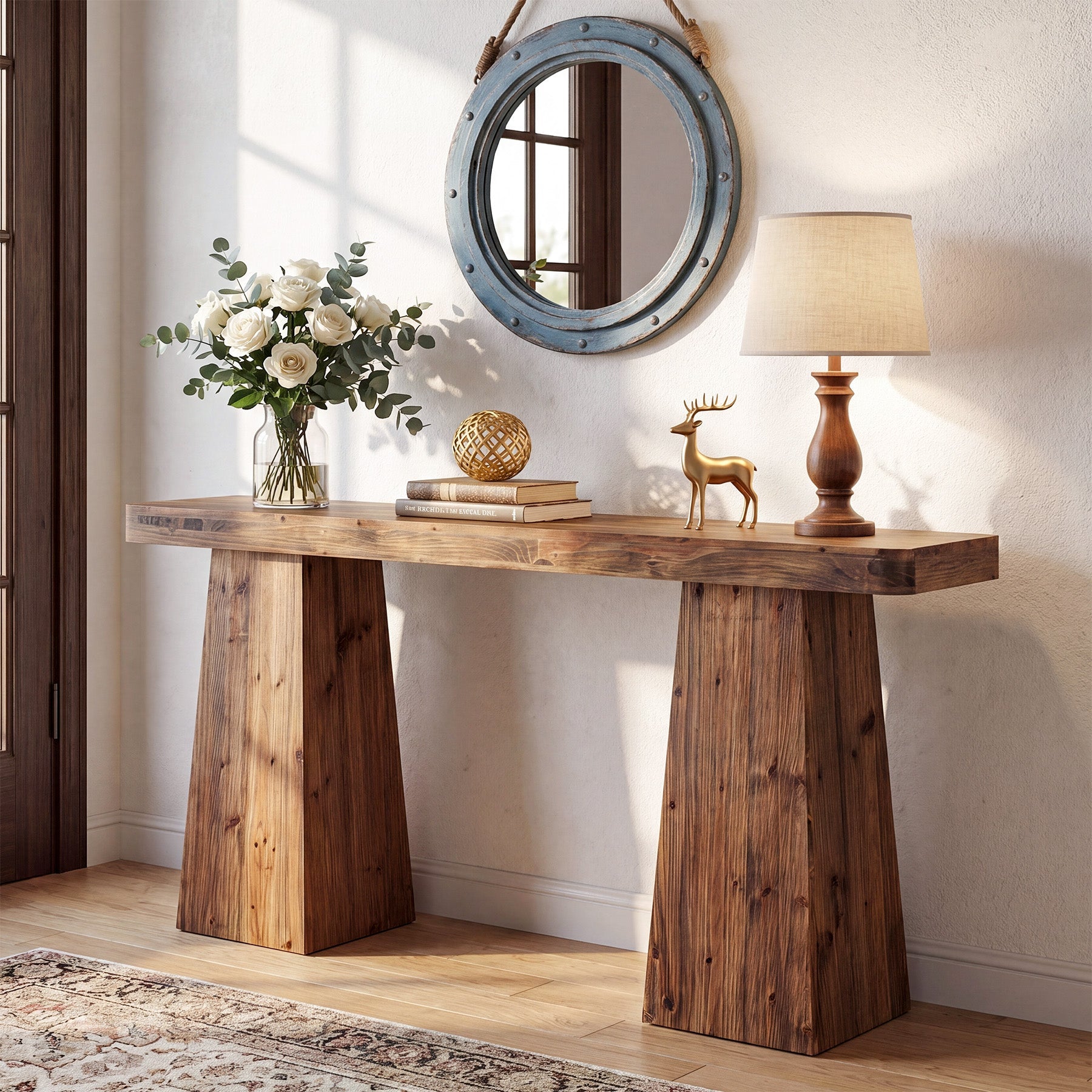 Tribesigns Massief Houten Consoletafel 160 cm, Smalle Sofatafel voor Achter de Bank