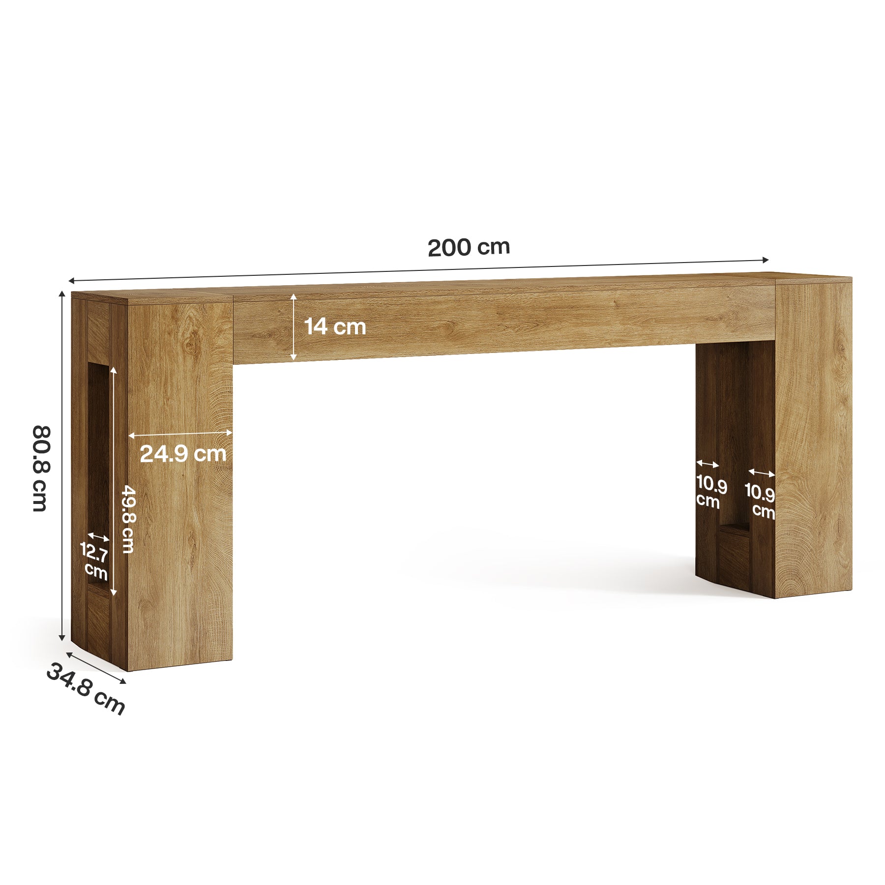 200 cm Extra Lange Consoletafel met Dikke Poten, Landelijke Smalle Sofa Tafel voor Hal Woonkamer Achter Bank