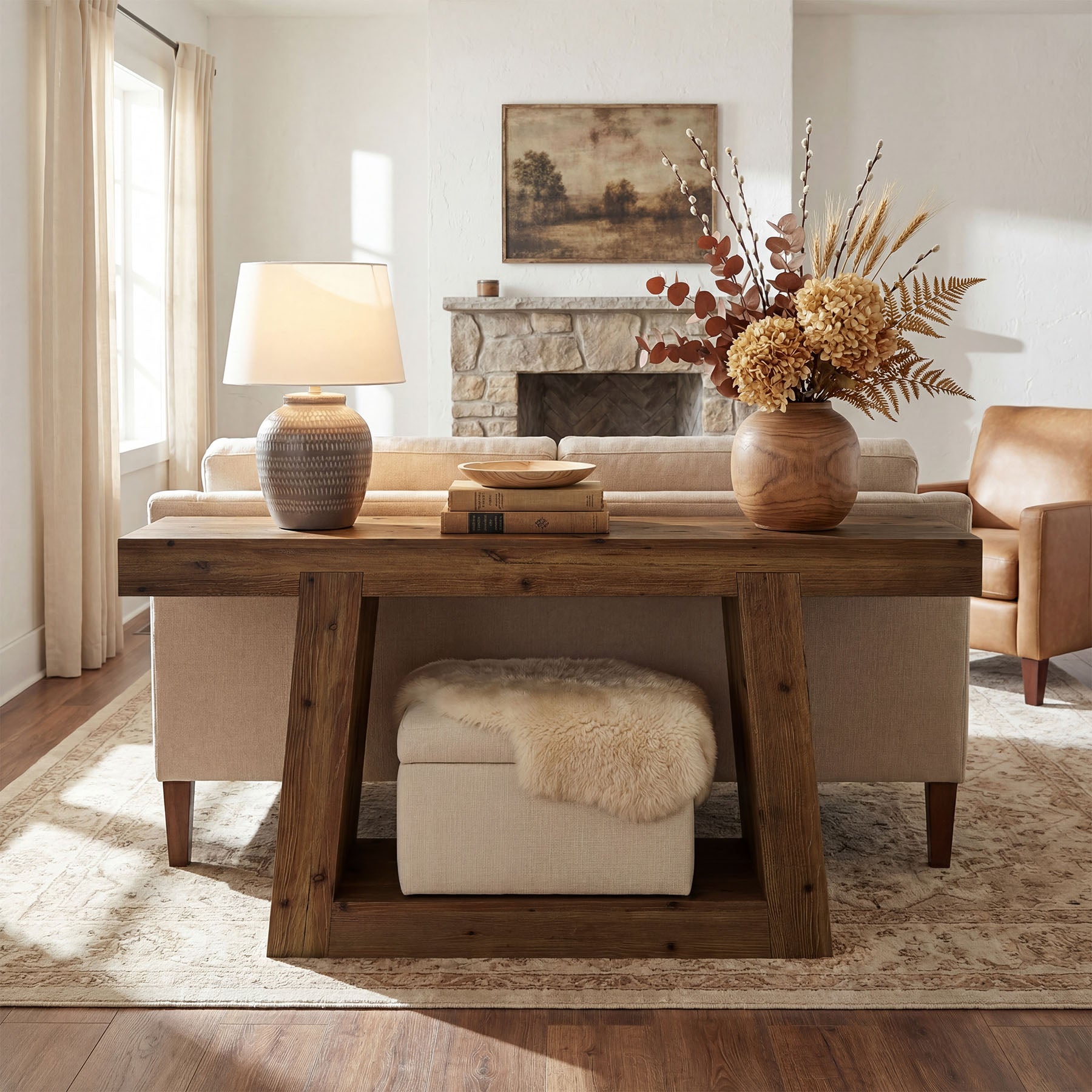 Tribesigns 140 cm massief houten consoletafel, smalle sidetable met opbergruimte voor hal