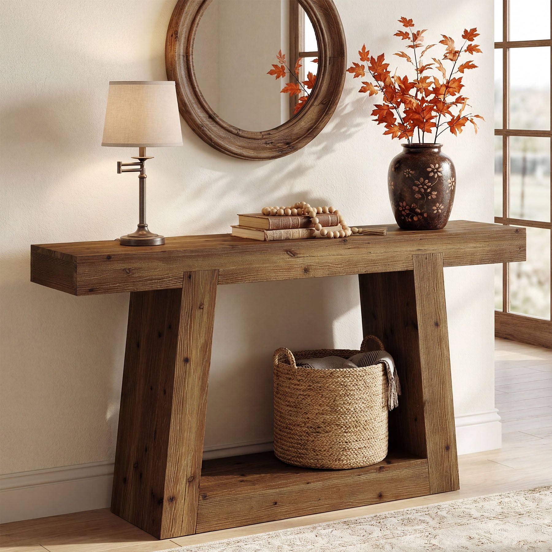 Tribesigns 140 cm massief houten consoletafel, smalle sidetable met opbergruimte voor hal