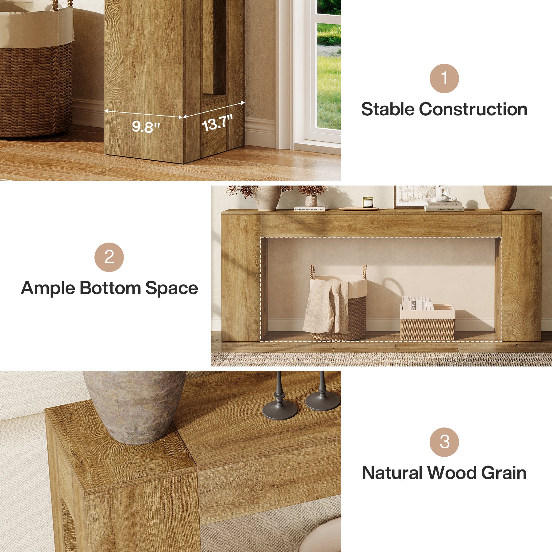 200 cm Extra Lange Consoletafel met Dikke Poten, Landelijke Smalle Sofa Tafel voor Hal Woonkamer Achter Bank